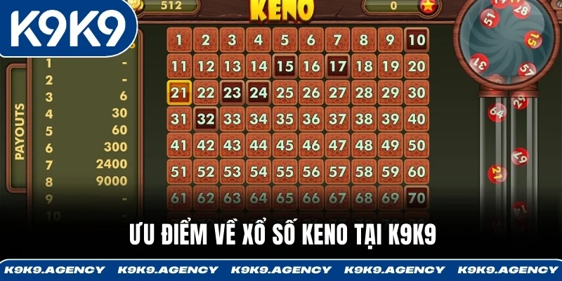 Ưu điểm về xổ số Keno tại K9K9